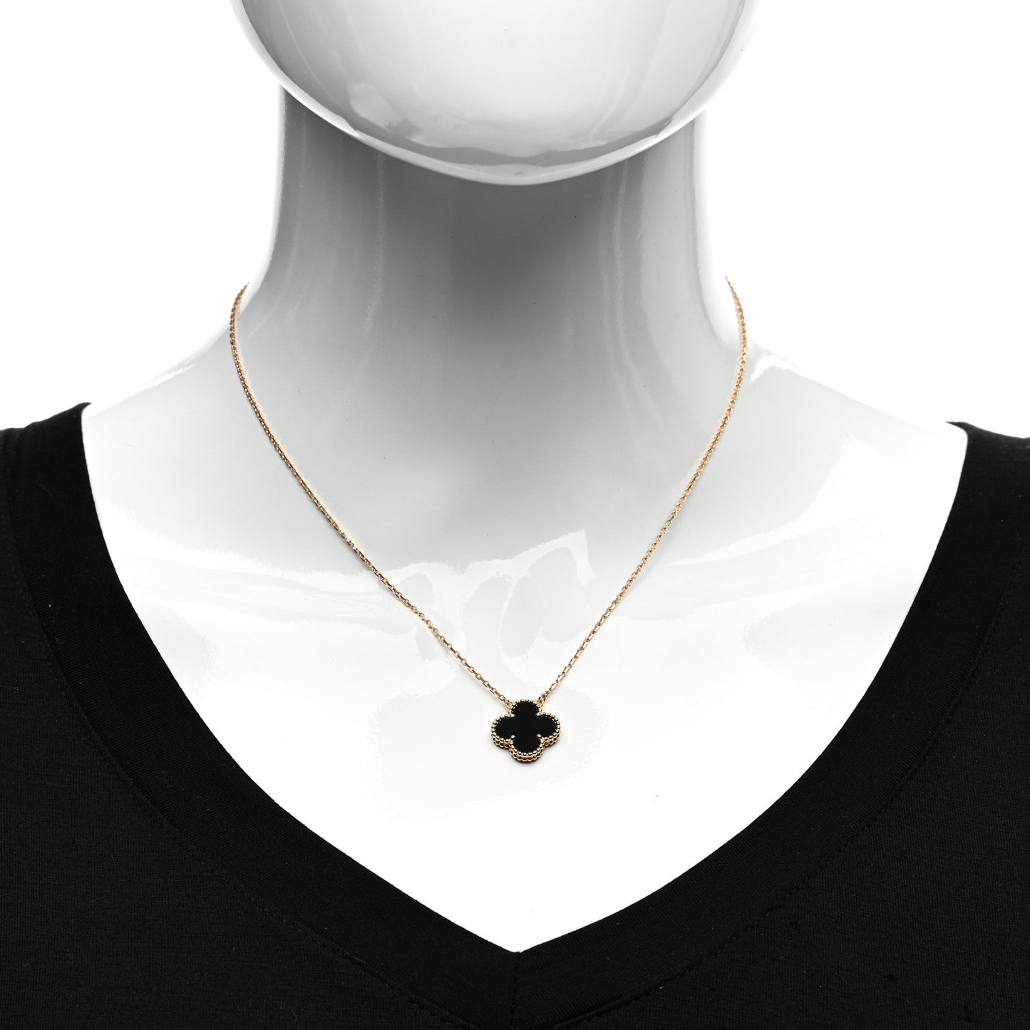 18K Yellow Gold Black Onyx Vintage Alhambra Pendant Necklace