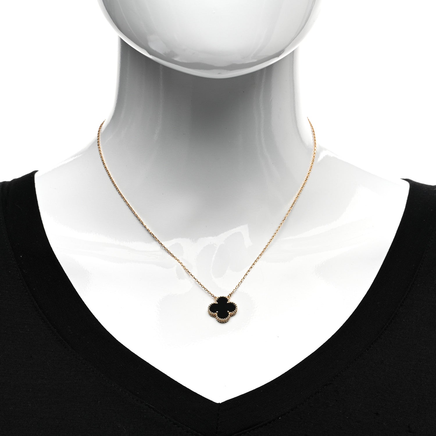 Van Cleef & Arpels 18K Yellow Gold Black Onyx Vintage Alhambra Pendant Necklace 2 of 4