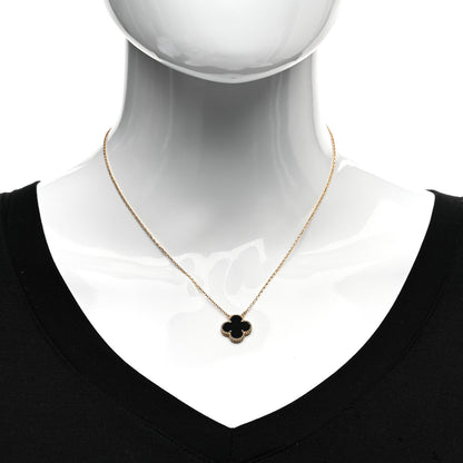 Van Cleef & Arpels 18K Yellow Gold Black Onyx Vintage Alhambra Pendant Necklace 2 of 4
