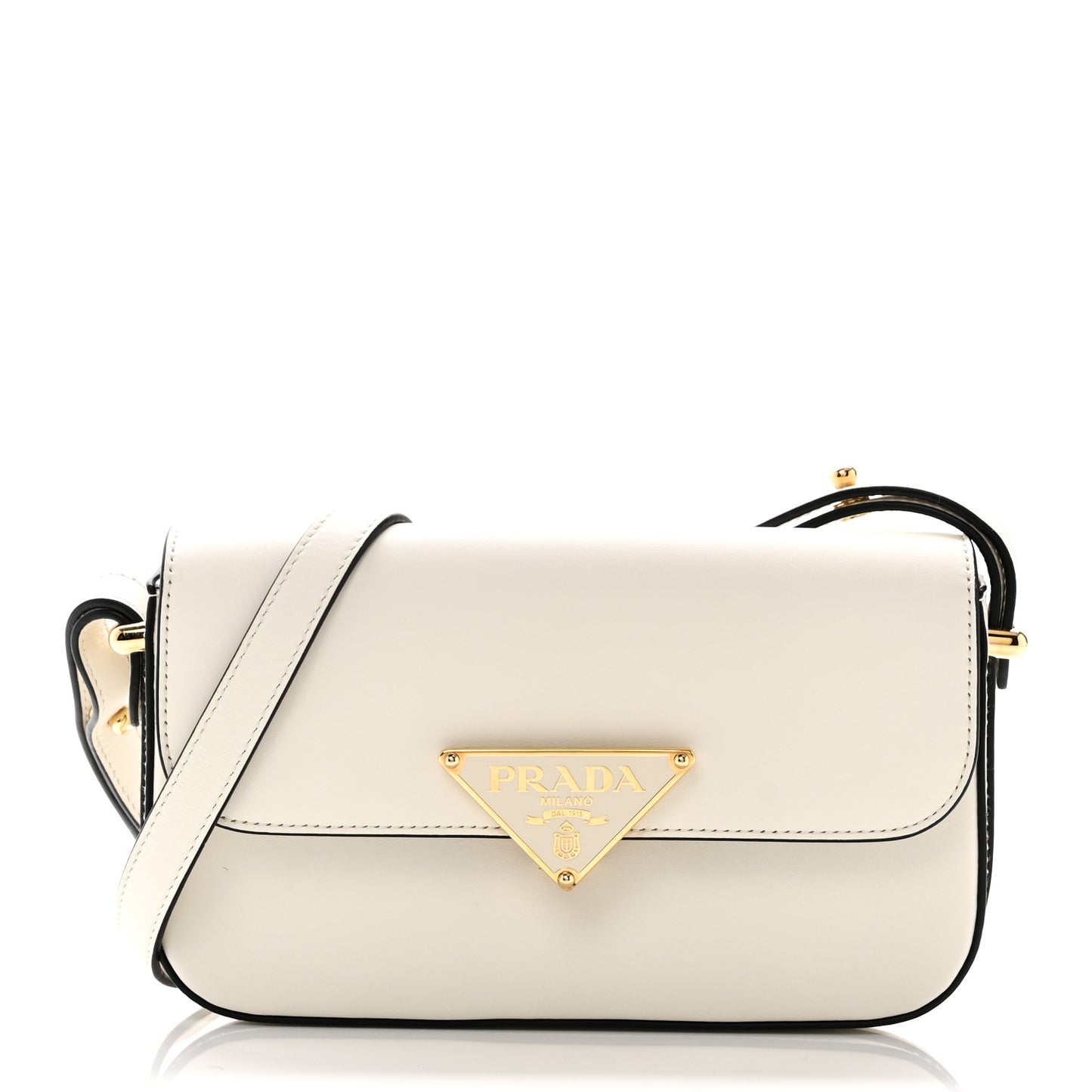 Soft Calfskin Metal Triangle Logo Flap Shoulder Bag White