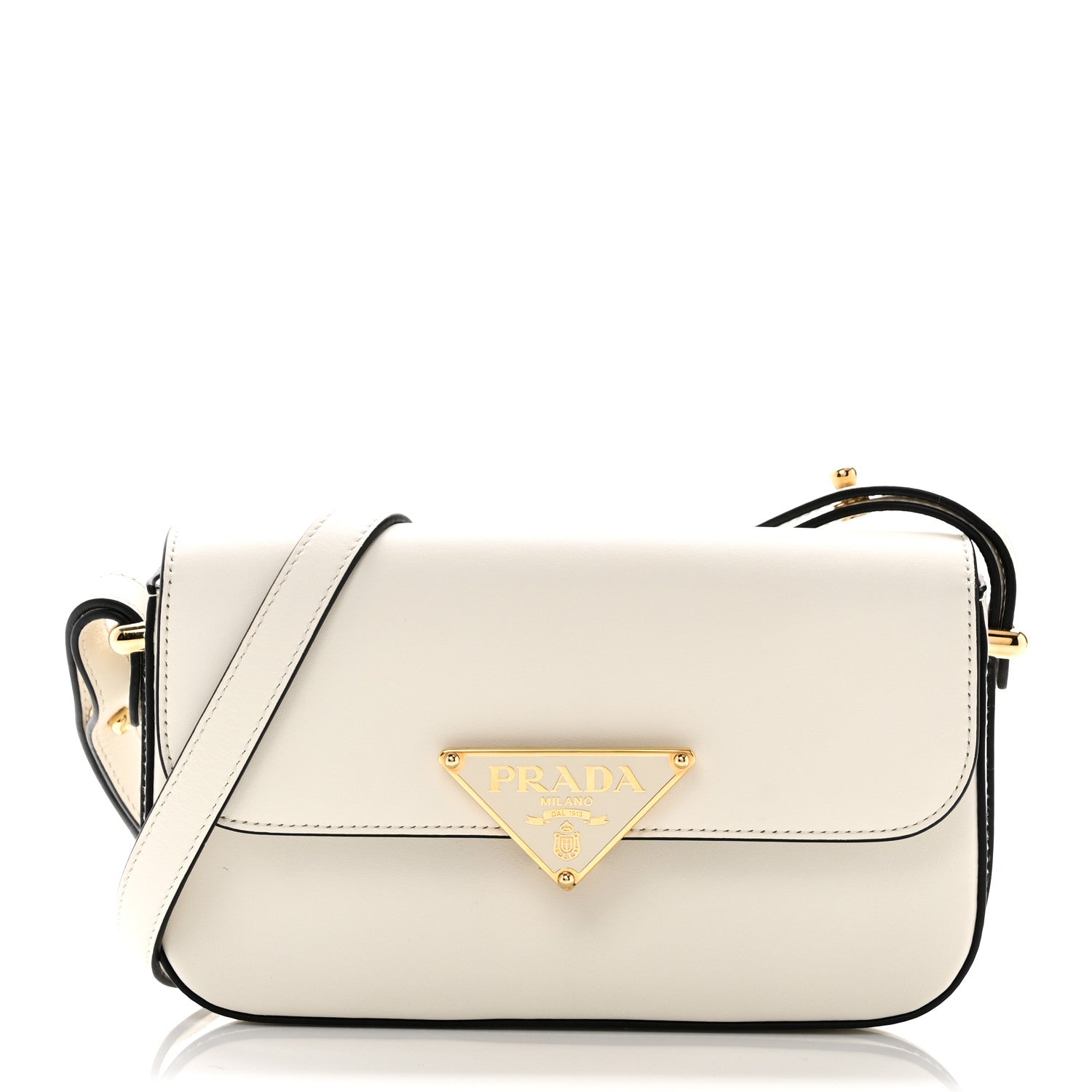 Prada Soft Calfskin Metal Triangle Logo Flap Shoulder Bag White 1 of 10