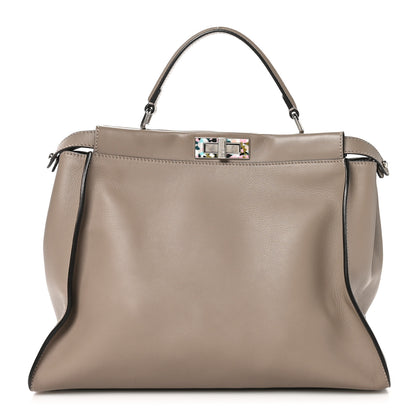 Fendi Vitello Seta Plexiglass Granite Large Peekaboo Iconic Satchel Tortora 1 of 10