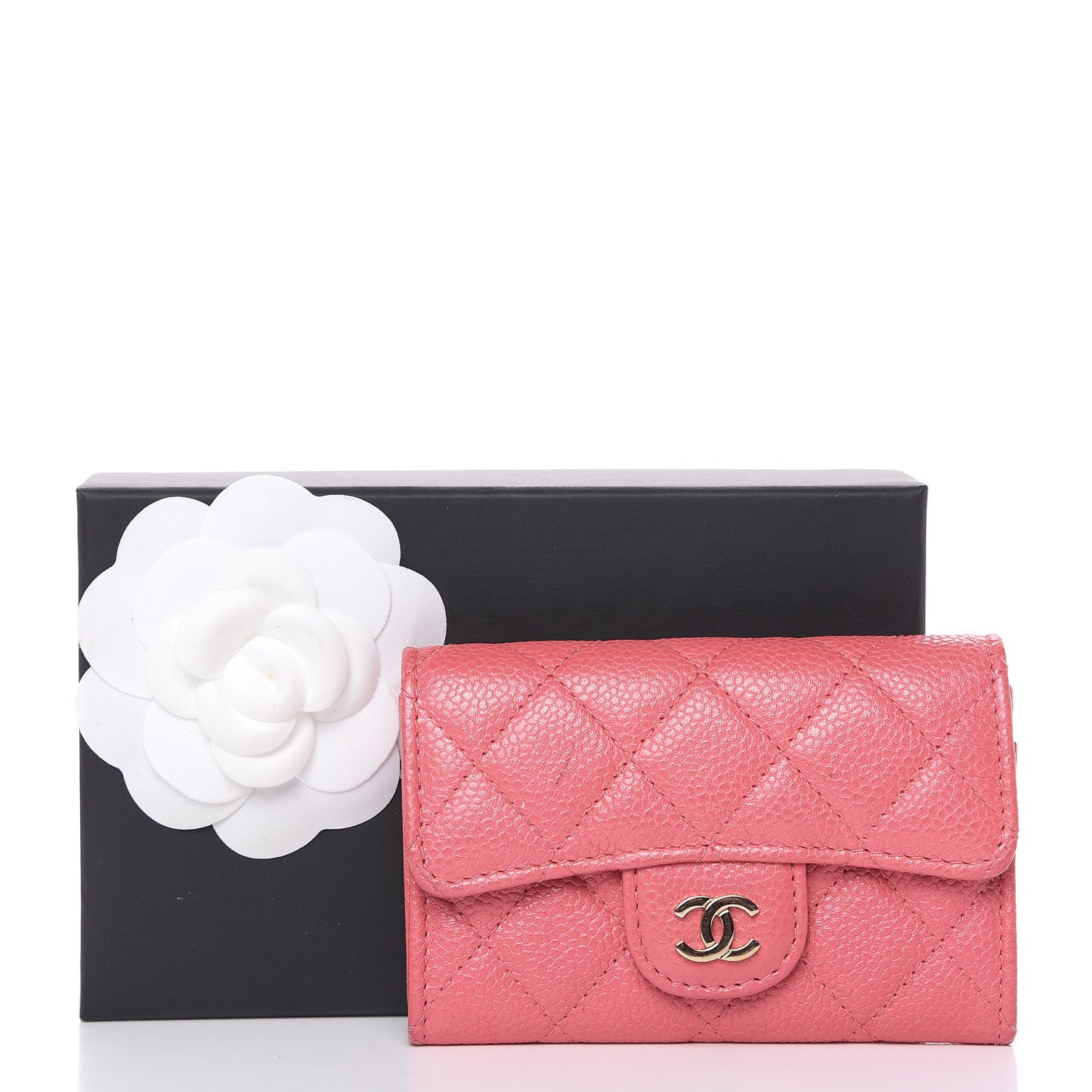 Metallic Caviar Quilted Flap Card Holder Pink