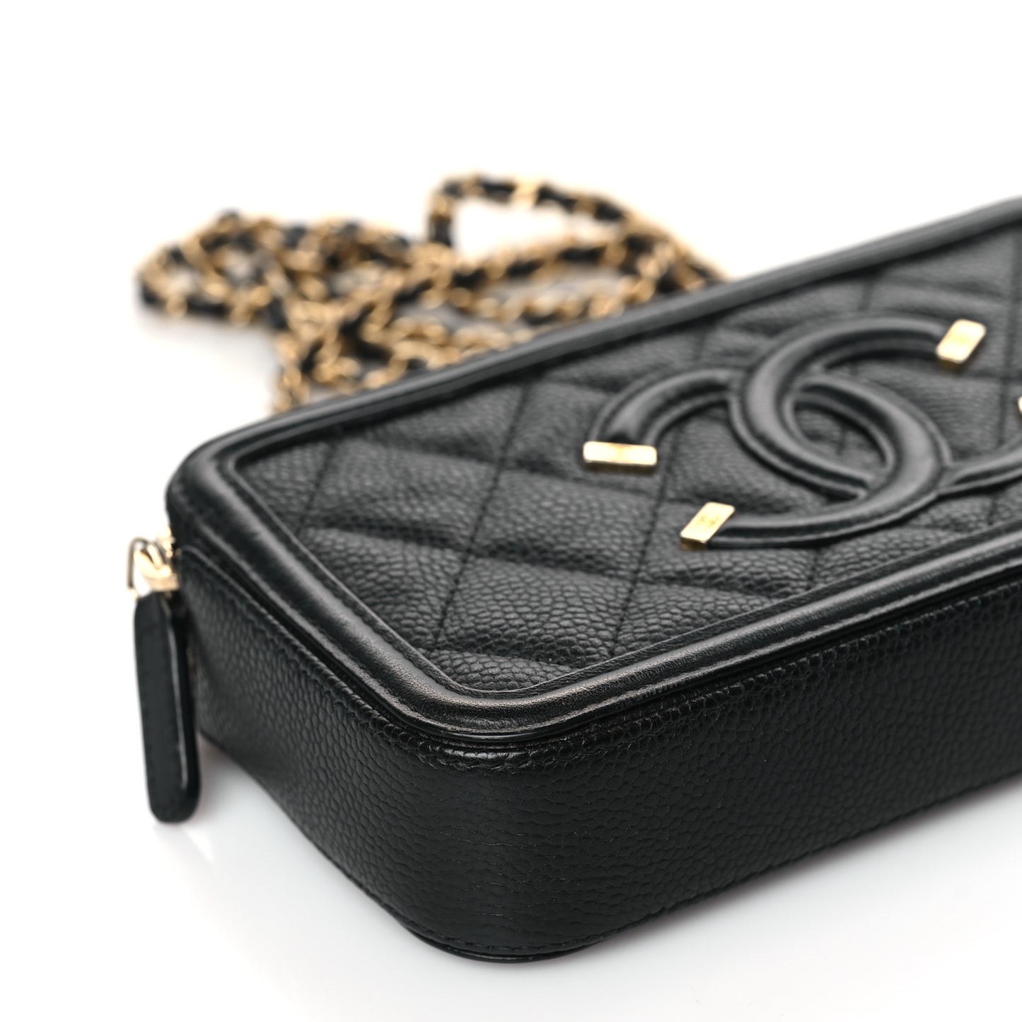Caviar Quilted CC Filigree Clutch With Chain Black
