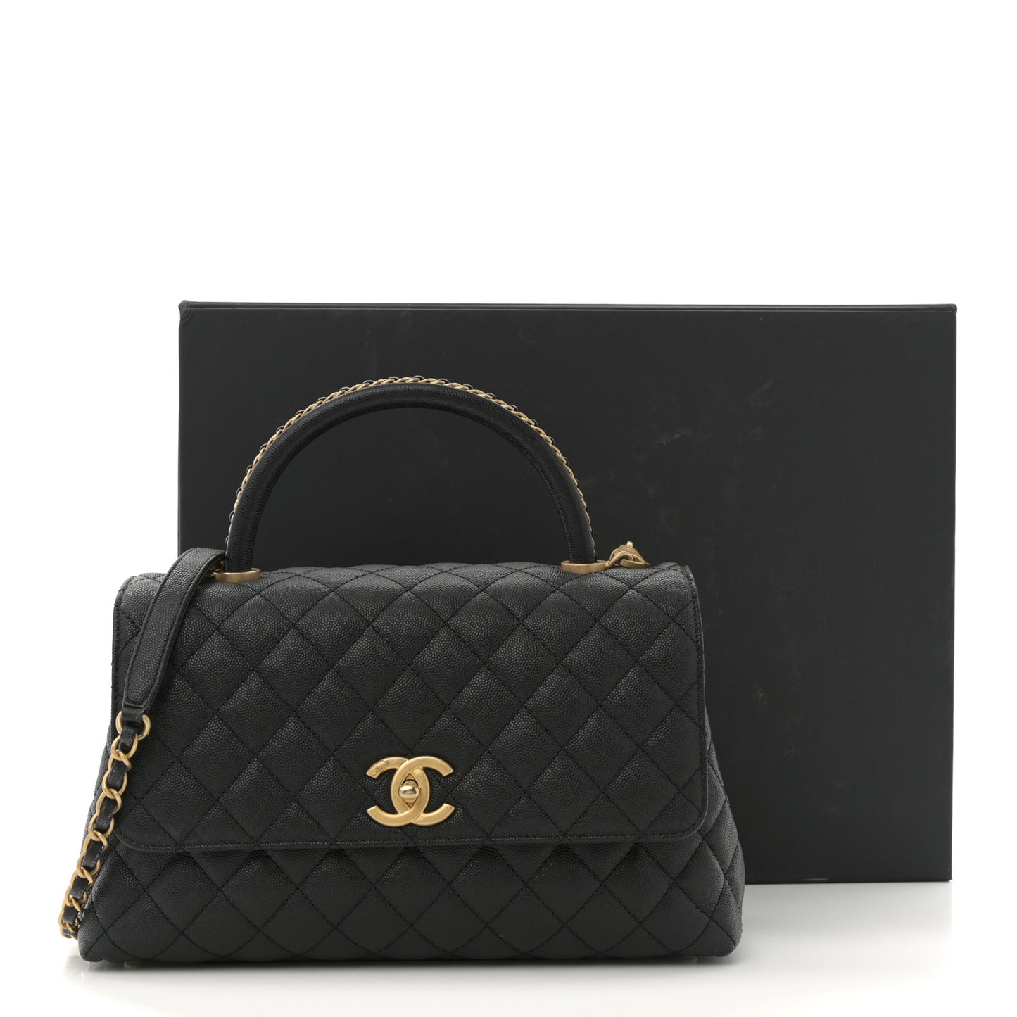 Caviar Quilted Small Coco Chain Handle Flap Black