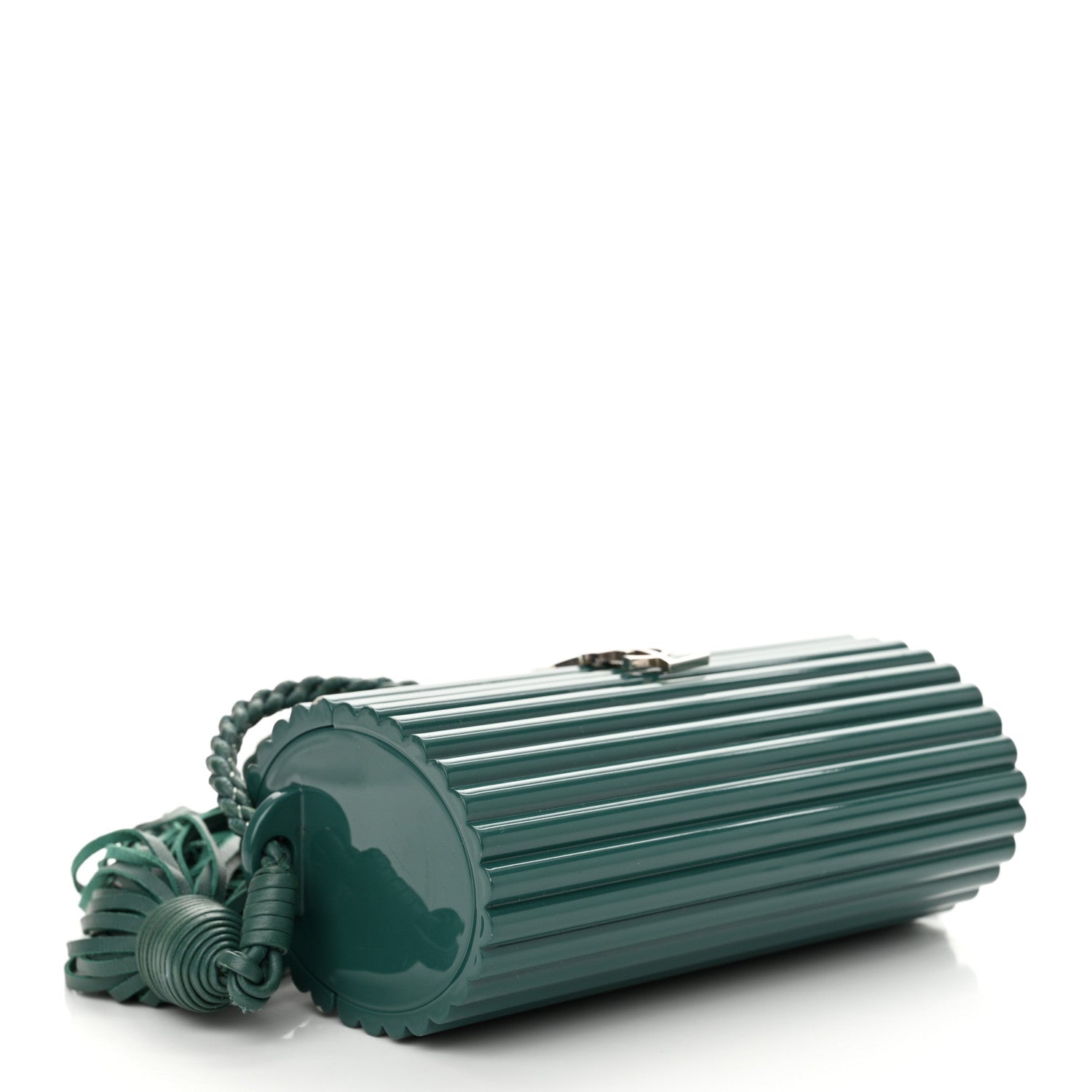 Saint Laurent Ribbed Plexiglass Lambskin Fringe Monogram Opium Box Bag Green 4 of 16