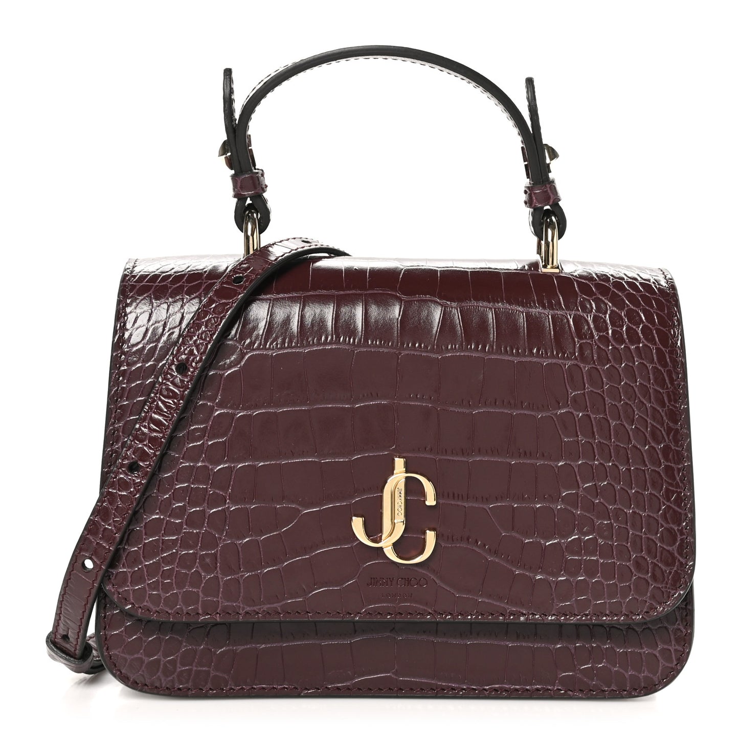 Calfskin Crocodile Embossed Medium JC Top Handle Bordeaux