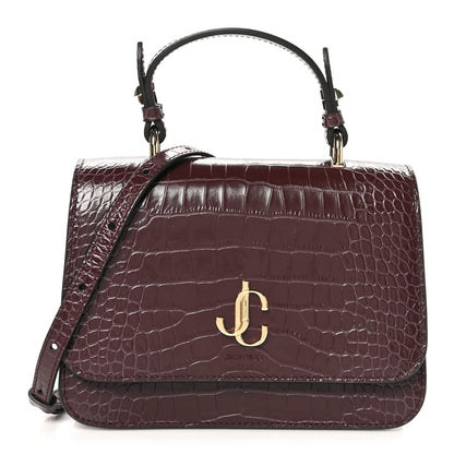 Jimmy Choo Calfskin Crocodile Embossed Medium JC Top Handle Bordeaux 1 of 8