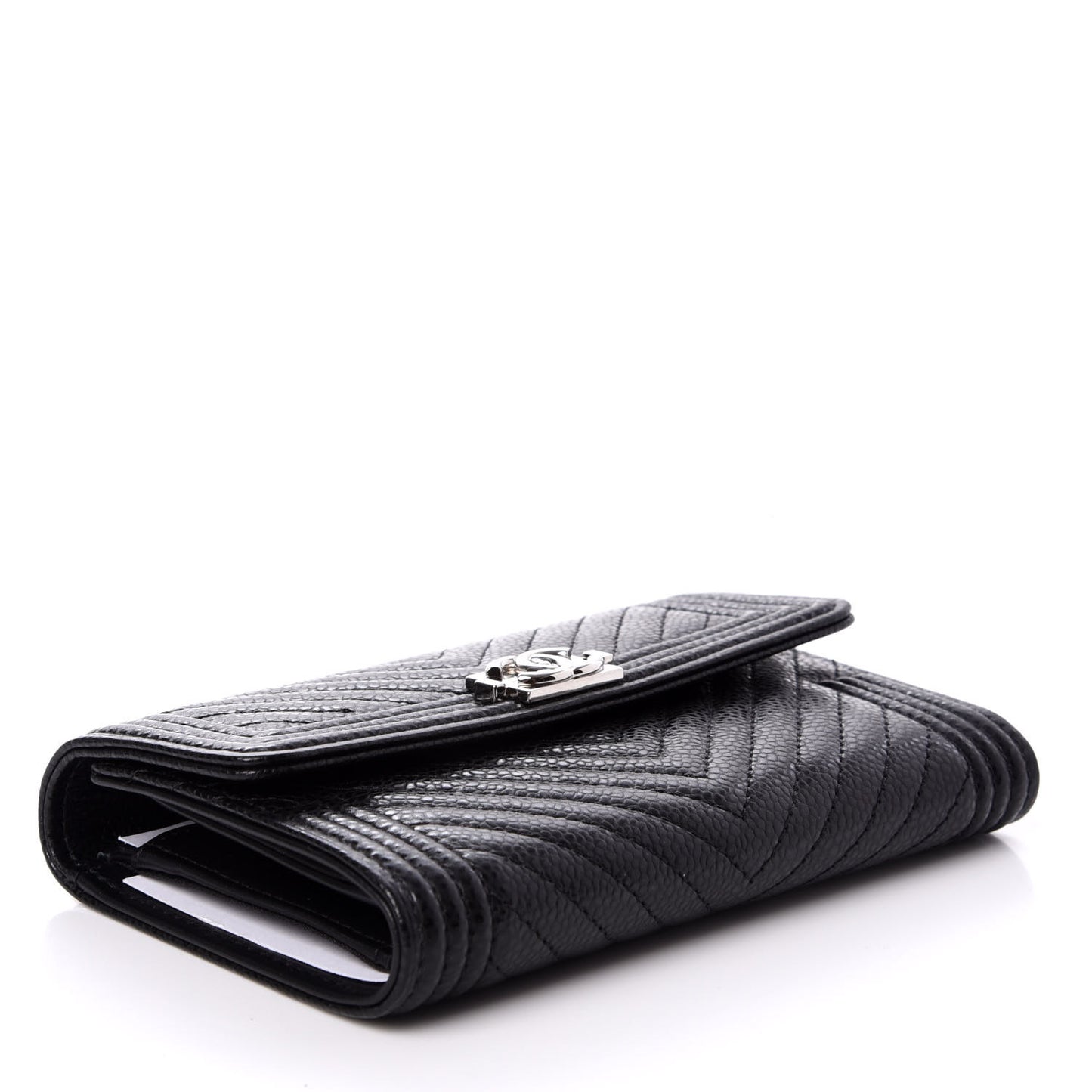 Caviar Chevron Quilted Medium Boy Flap Wallet Black