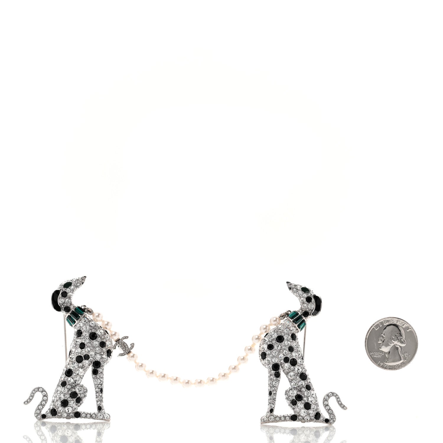 Chanel Metal Resin Strass CC Pearl Dalmatian Brooch Silvery Pearly White Green Black 2 of 3