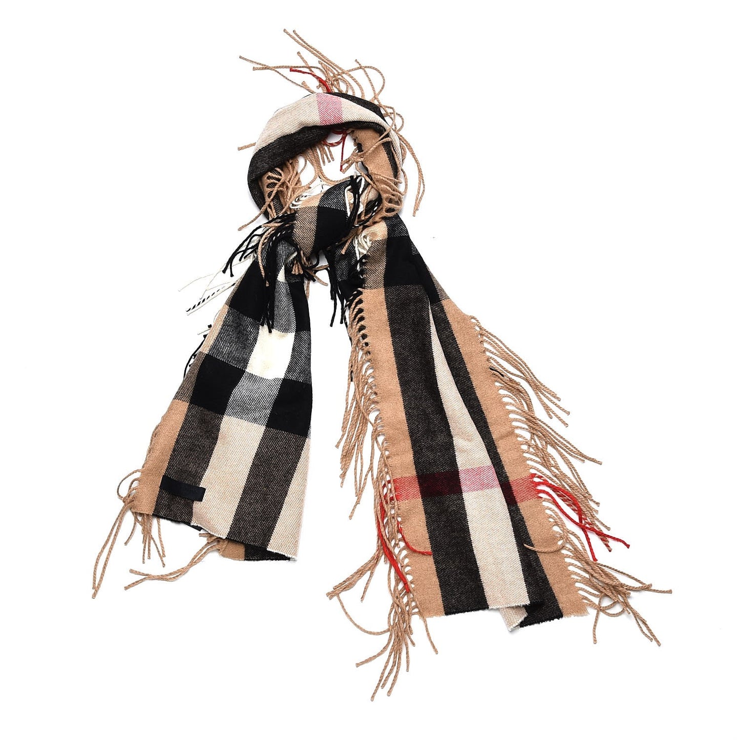 Prorsum Cashmere Half Mega Check Fringe Scarf Camel