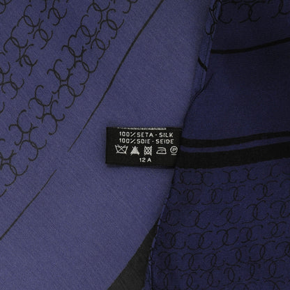 Chanel Silk Scarf CC Logo Black Blue 5 of 5