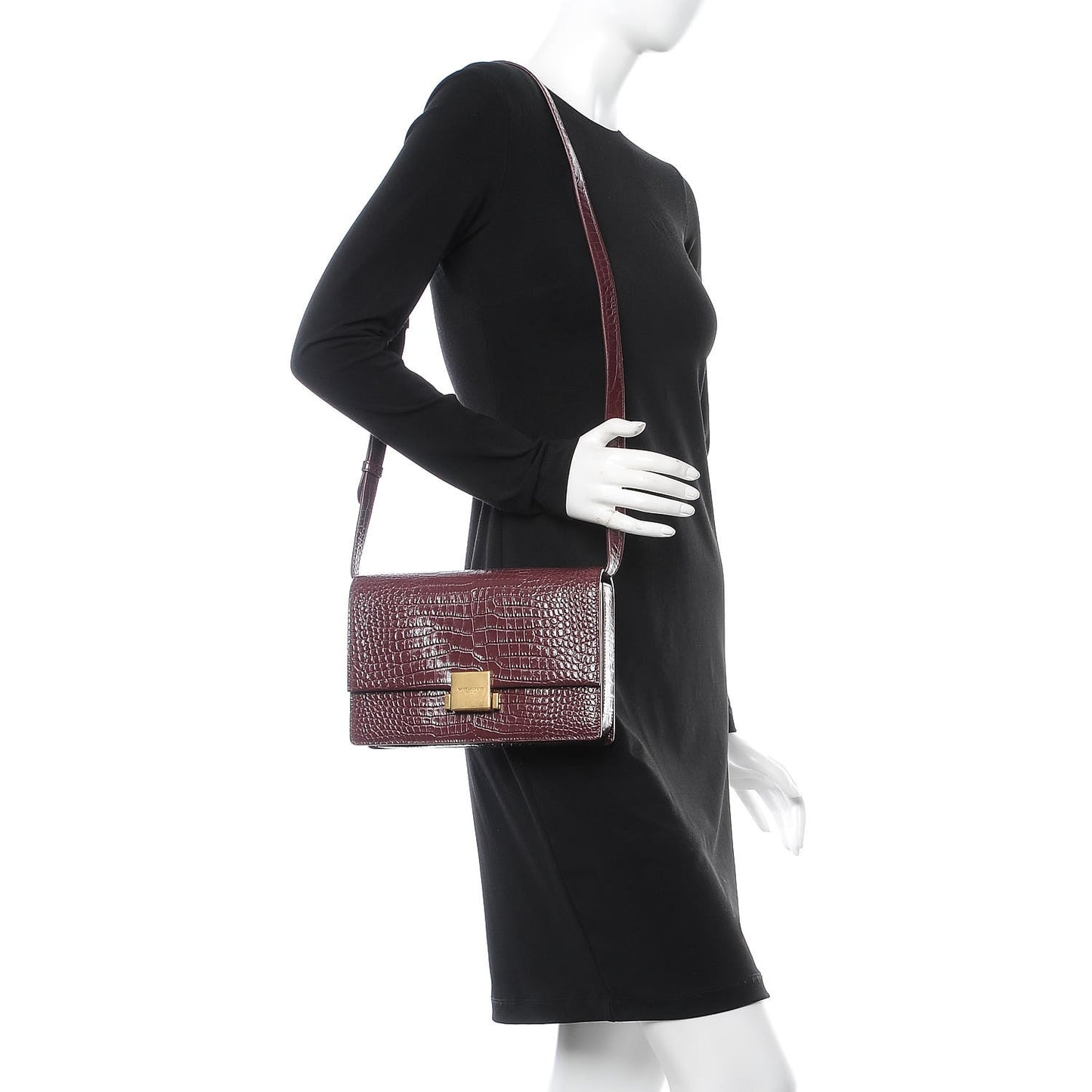 Calfskin Crocodile Embossed Medium Bellechasse Satchel Rouge Legion