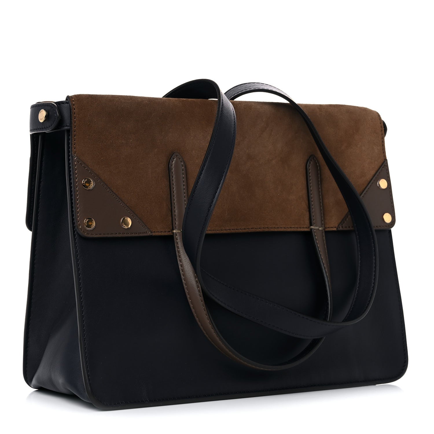 Fendi Vitello Grace Suede Large Flip Tote Midnight Marrone 3 of 11