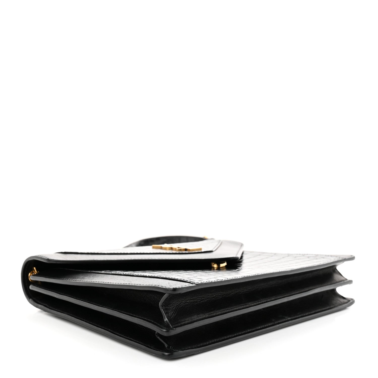 Saint Laurent Calfskin Crocodile Embossed Gaby Satchel Black 4 of 13