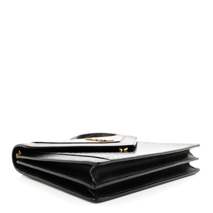 Saint Laurent Calfskin Crocodile Embossed Gaby Satchel Black 4 of 13