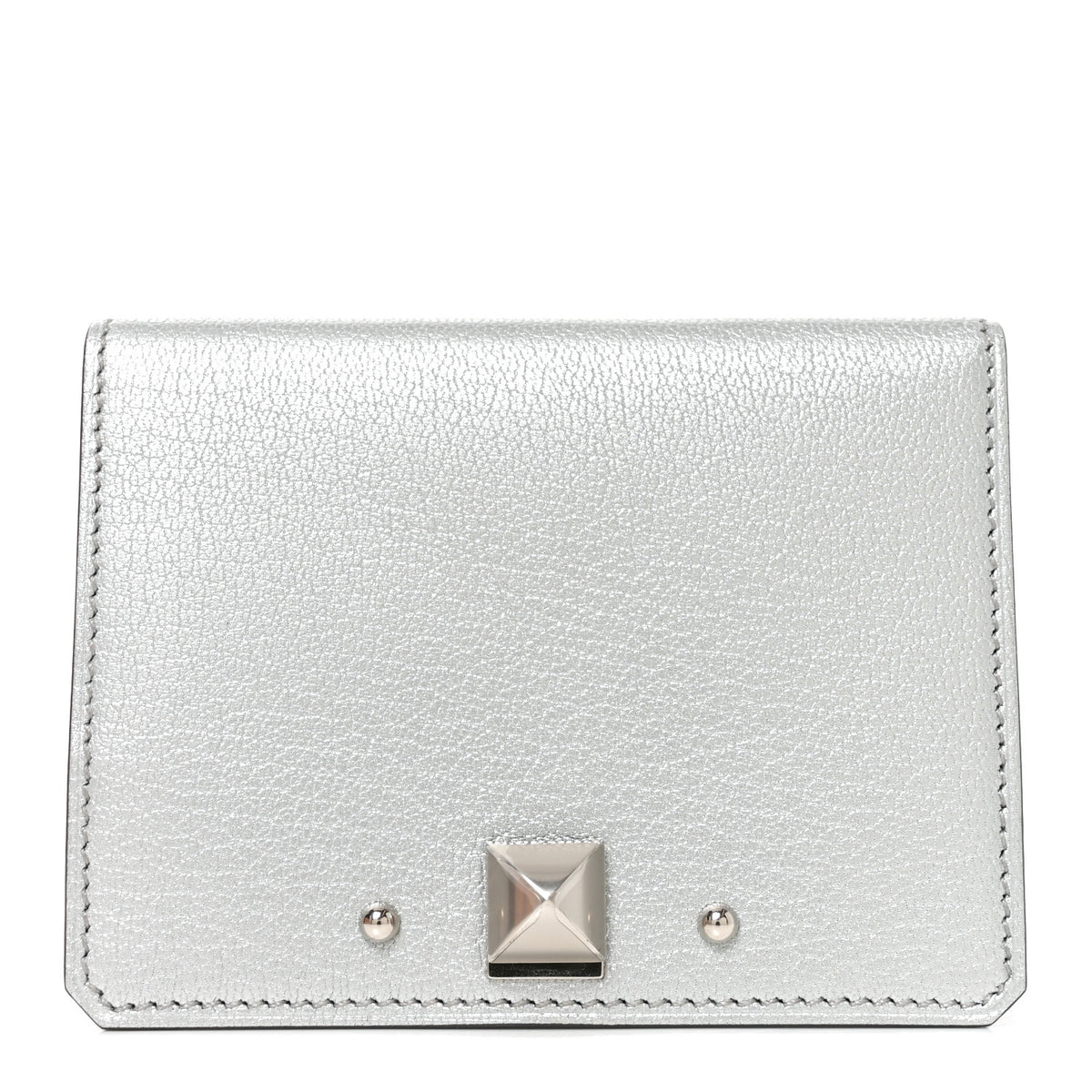 Metallic Chevre Chamkilight Medor Card Holder Argent
