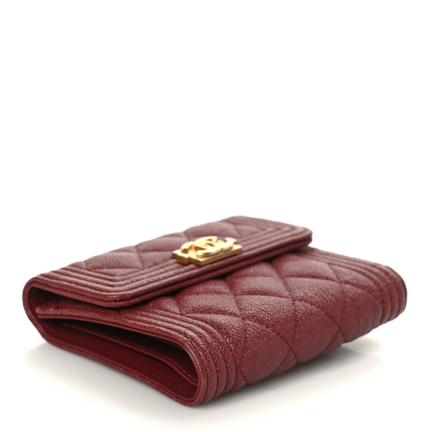 Caviar Quilted Compact Boy Wallet Burgundy