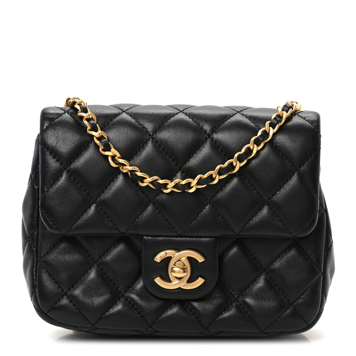 Lambskin Enamel Quilted Mini Coco Hearts Square Flap Black