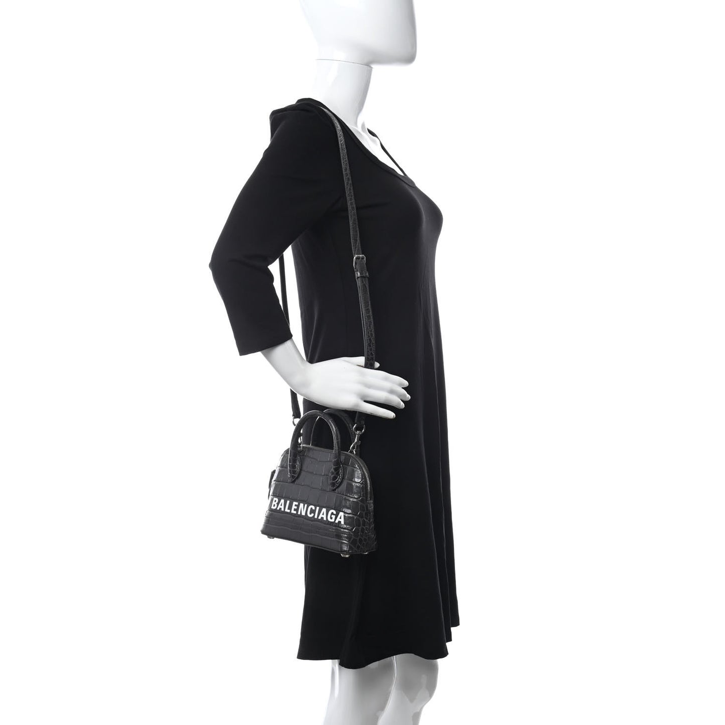 Shiny Calfskin Logo Crocodile Embossed XXS Ville Top Handle Bag Gray