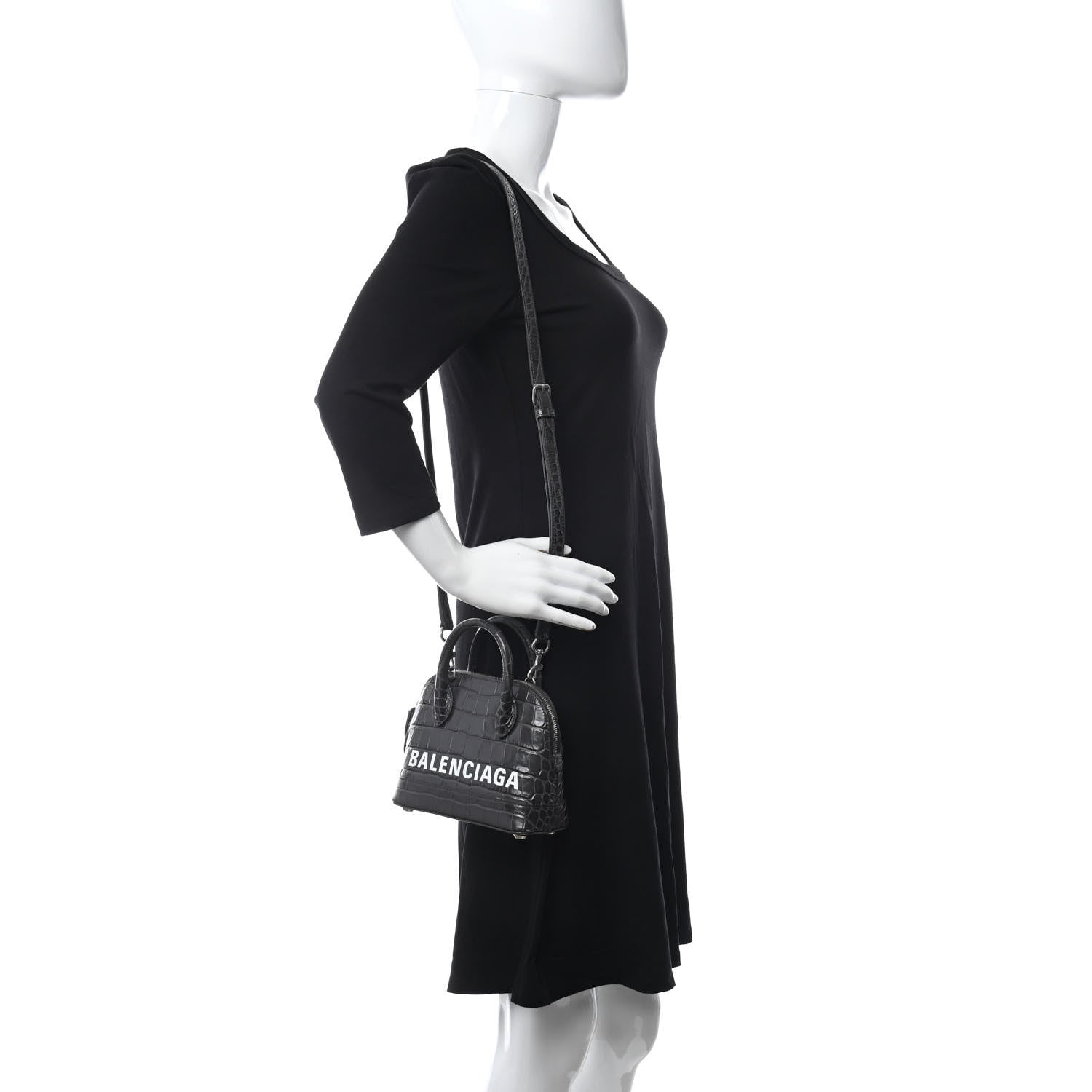 Balenciaga Shiny Calfskin Logo Crocodile Embossed XXS Ville Top Handle Bag Gray 2 of 15