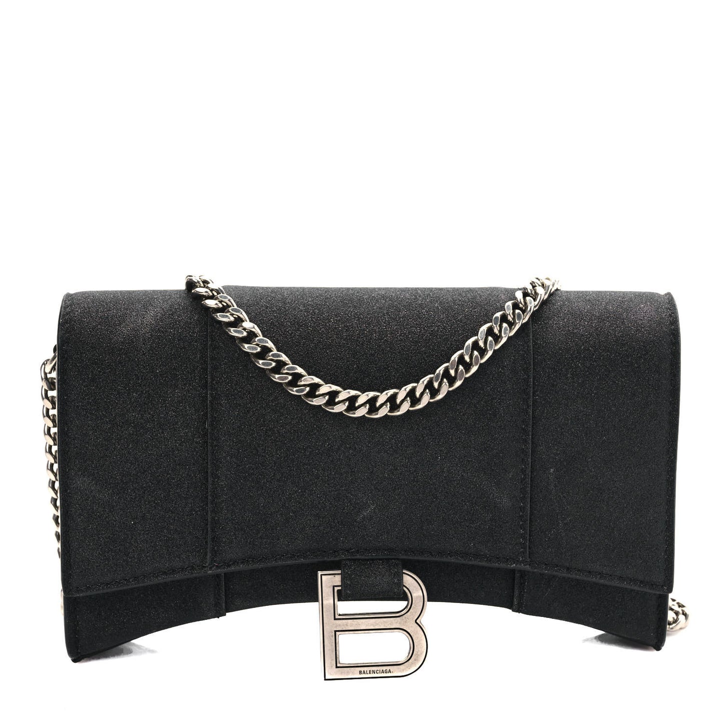 Glitter Fabric Hourglass Chain Bag Black