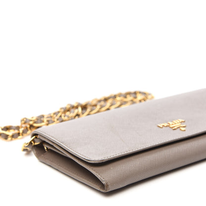 Prada Saffiano Metal Oro Chain Wallet Argilla 8 of 13