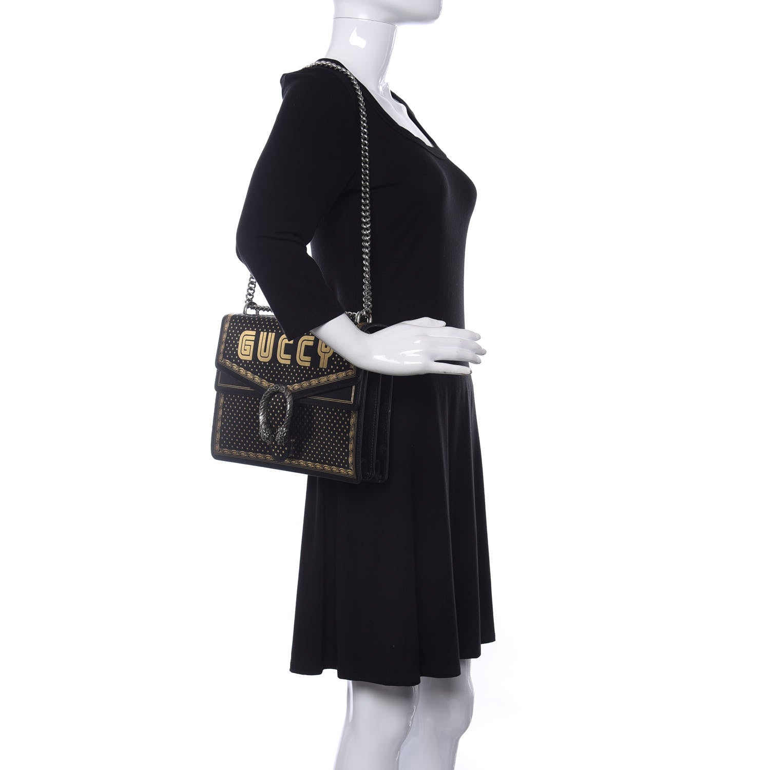 Gucci X SEGA Calfskin GUCCY Stars Medium Dionysus Shoulder Bag Black Gold 2 of 13