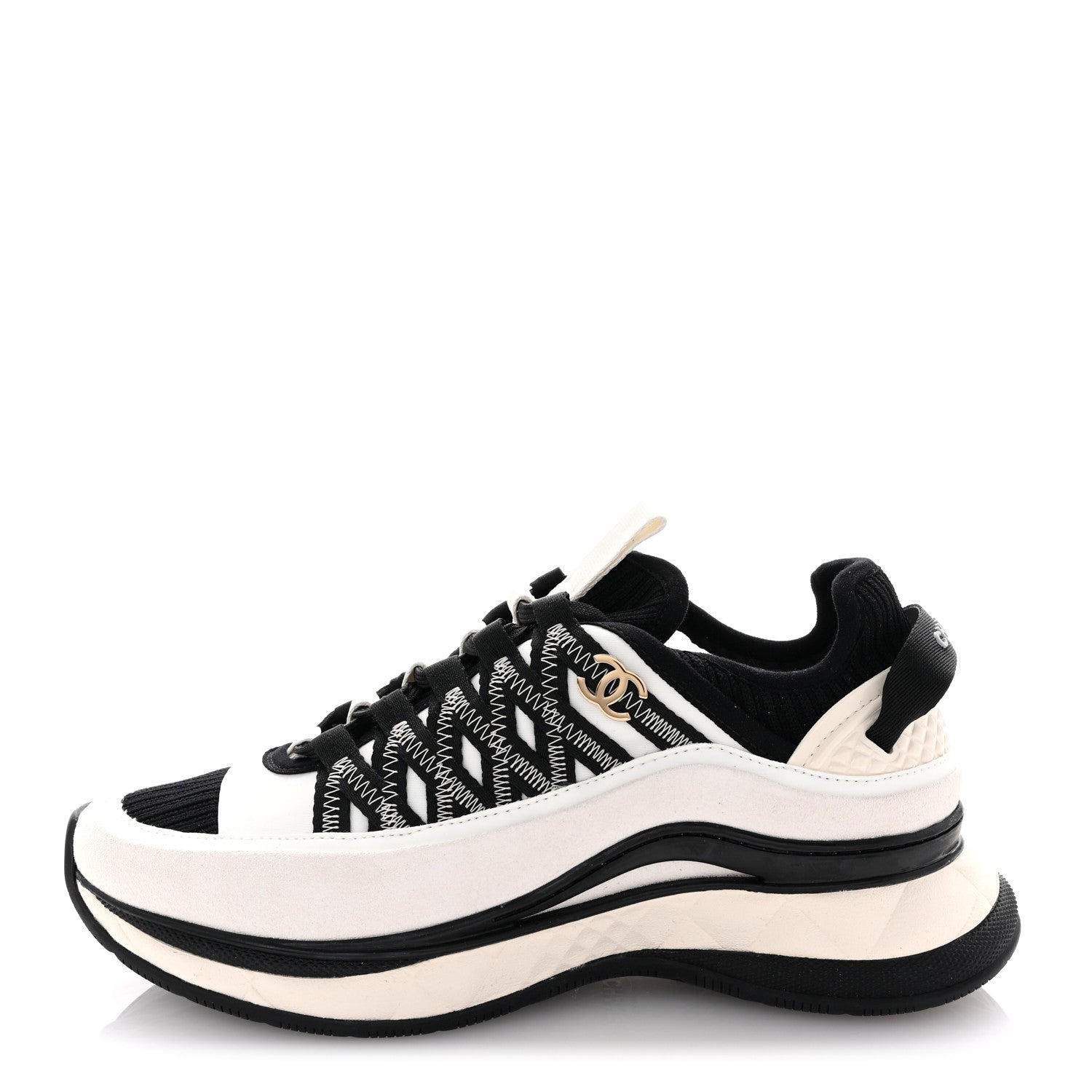 Chanel Fabric Suede Calfskin Sneakers 36 White Black 1 of 10