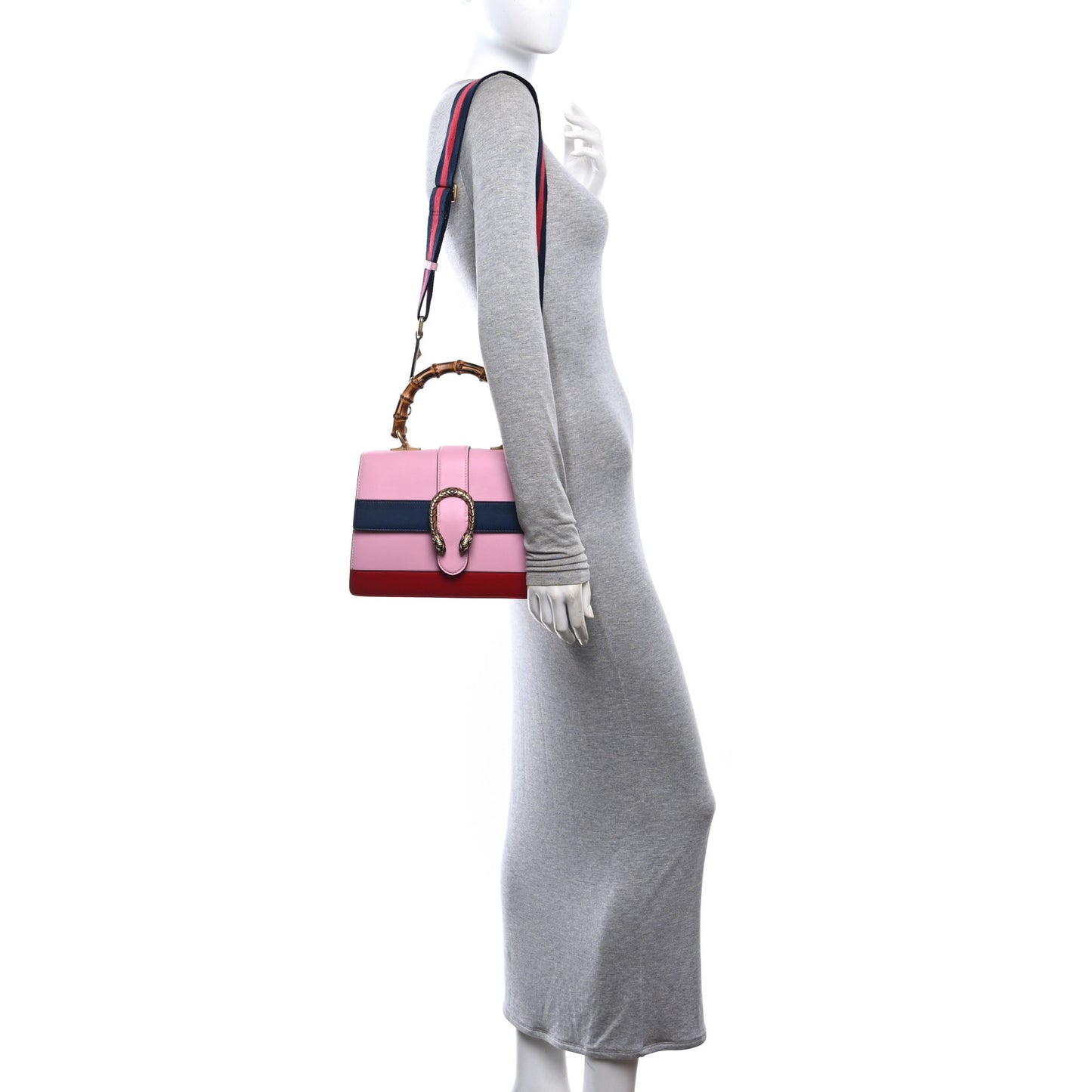Moon Calfskin Web Medium Dionysus Bamboo Top Handle Bag Sugar Pink Blue Agata Hibiscus Red