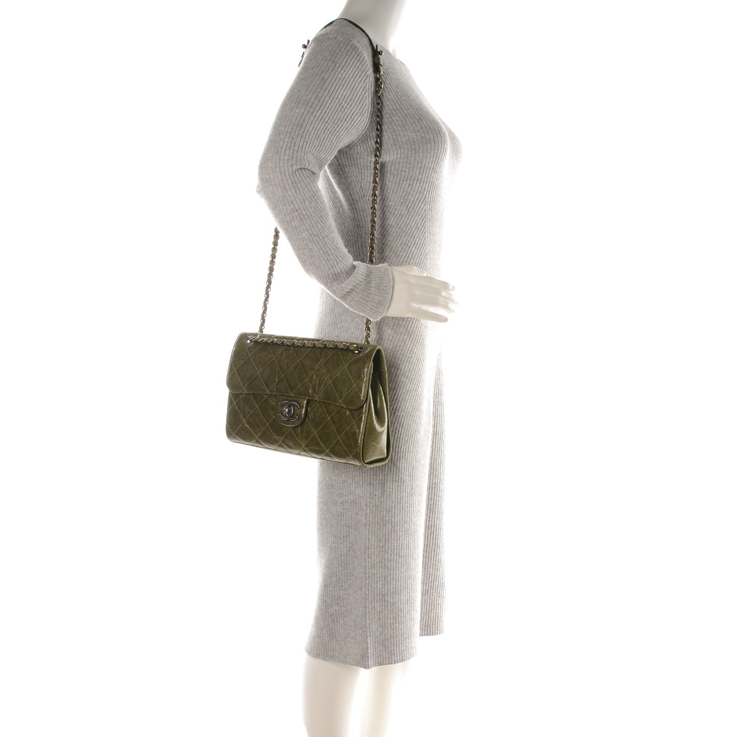 Chanel Crumpled Grained Calfskin Medium CC Crave Flap Green 2 of 10