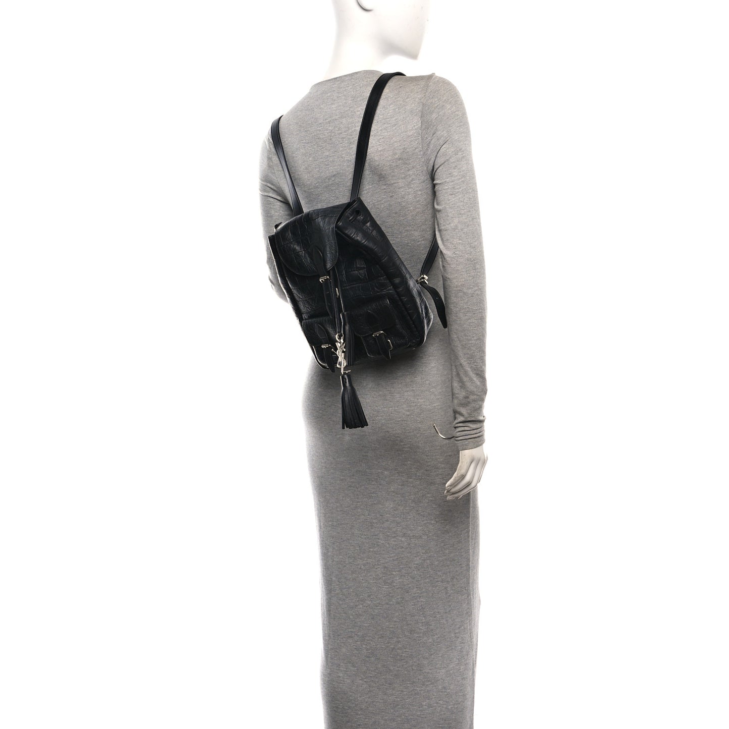 Crocodile Embossed Lambskin Festival Backpack Black