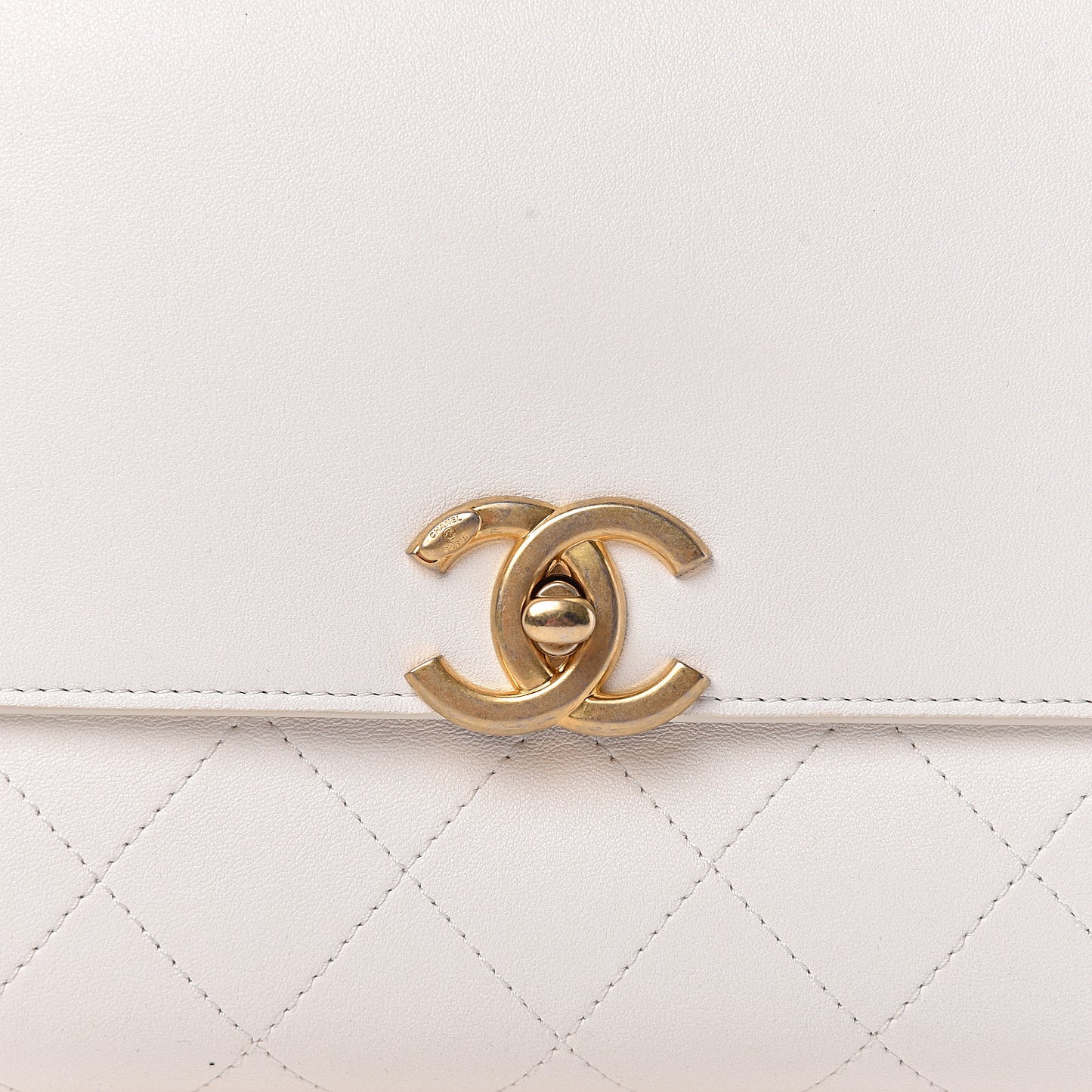 Lambskin Quilted Coco Luxe Top Handle Flap White