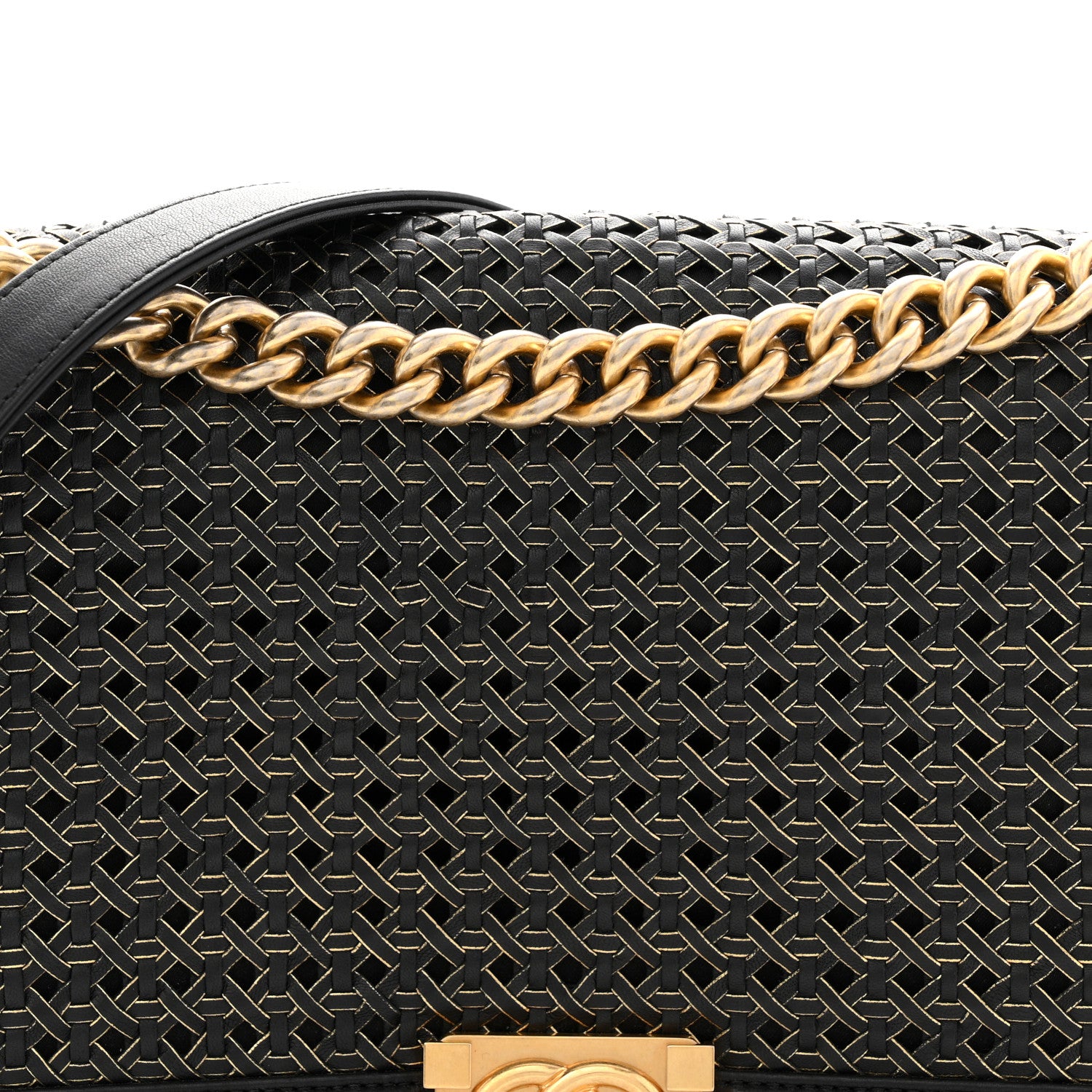 Chanel Lambskin Braided Woven Medium Boy Flap Navy Black 8 of 11