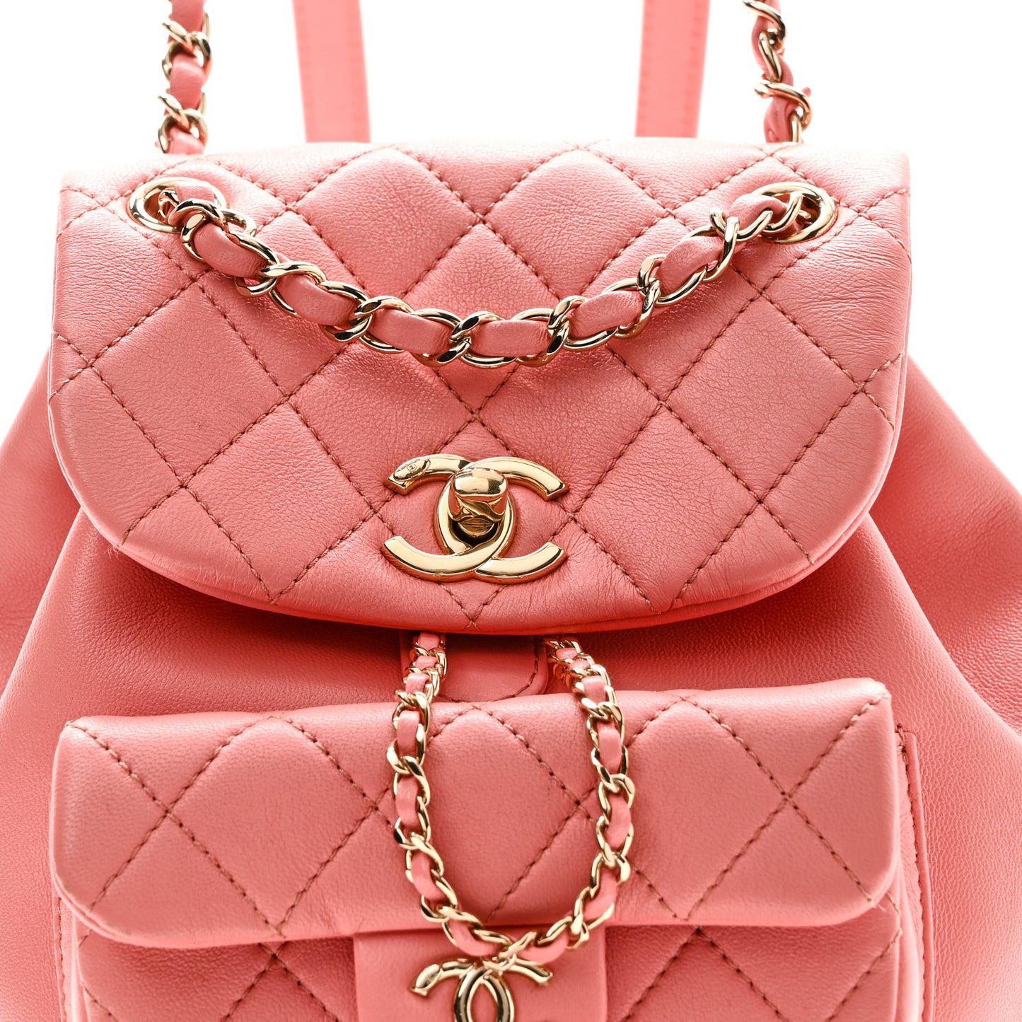 Lambskin Quilted Small Duma Drawstring Backpack Pink