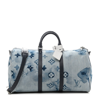 Louis Vuitton Monogram Watercolor Keepall Bandouliere 50 Hickory Stripes Denim 1 of 11