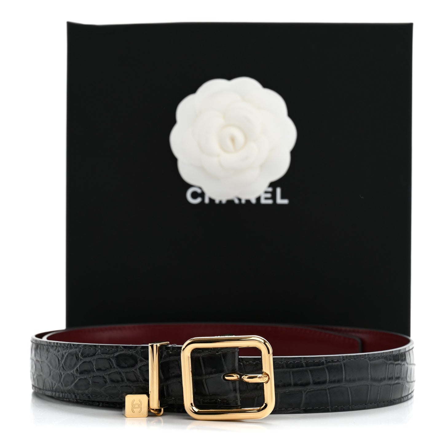 Crocodile Embossed Calfskin Belt 80 32 Dark Grey