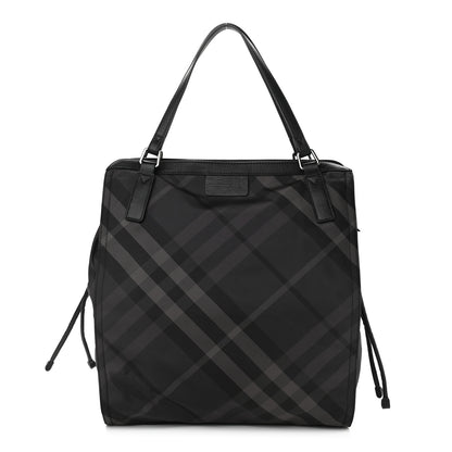 Burberry Nylon Check Buckleigh Packable Tote Charcoal 1 of 11