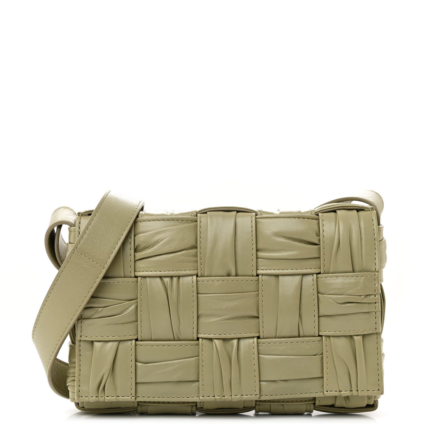 Bottega Veneta Calfskin Intreccio Plisse Small Cassette Crossbody Bag Travertine 1 of 11