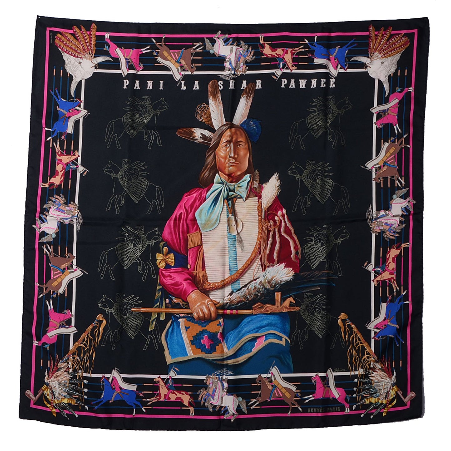 Silk Pani La Shar Pawnee Scarf 90 Noir Rose
