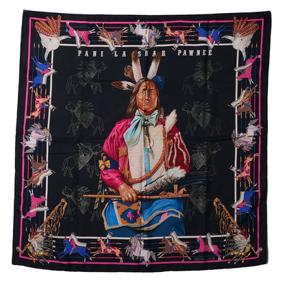 Hermes Silk Pani La Shar Pawnee Scarf 90 Noir Rose 2 of 4