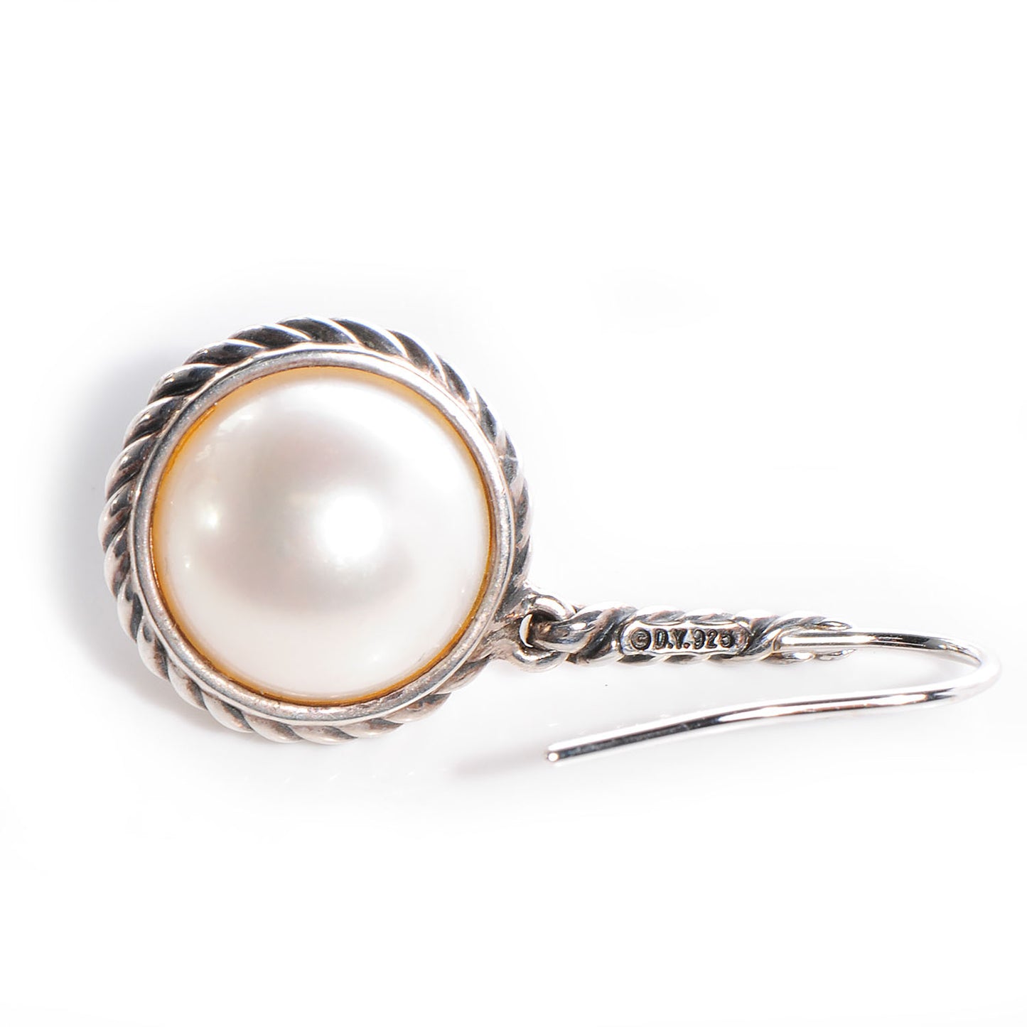 Sterling Silver Pearl 9mm Cable Drop Earrings