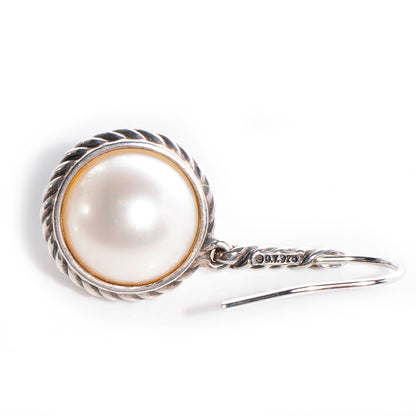David Yurman Sterling Silver Pearl 9mm Cable Drop Earrings 4 of 5