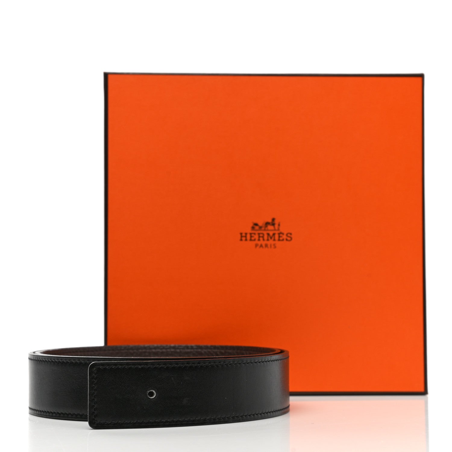 Hermes Box Togo 32mm H Belt Strap 80 Black Chocolate 7 of 7