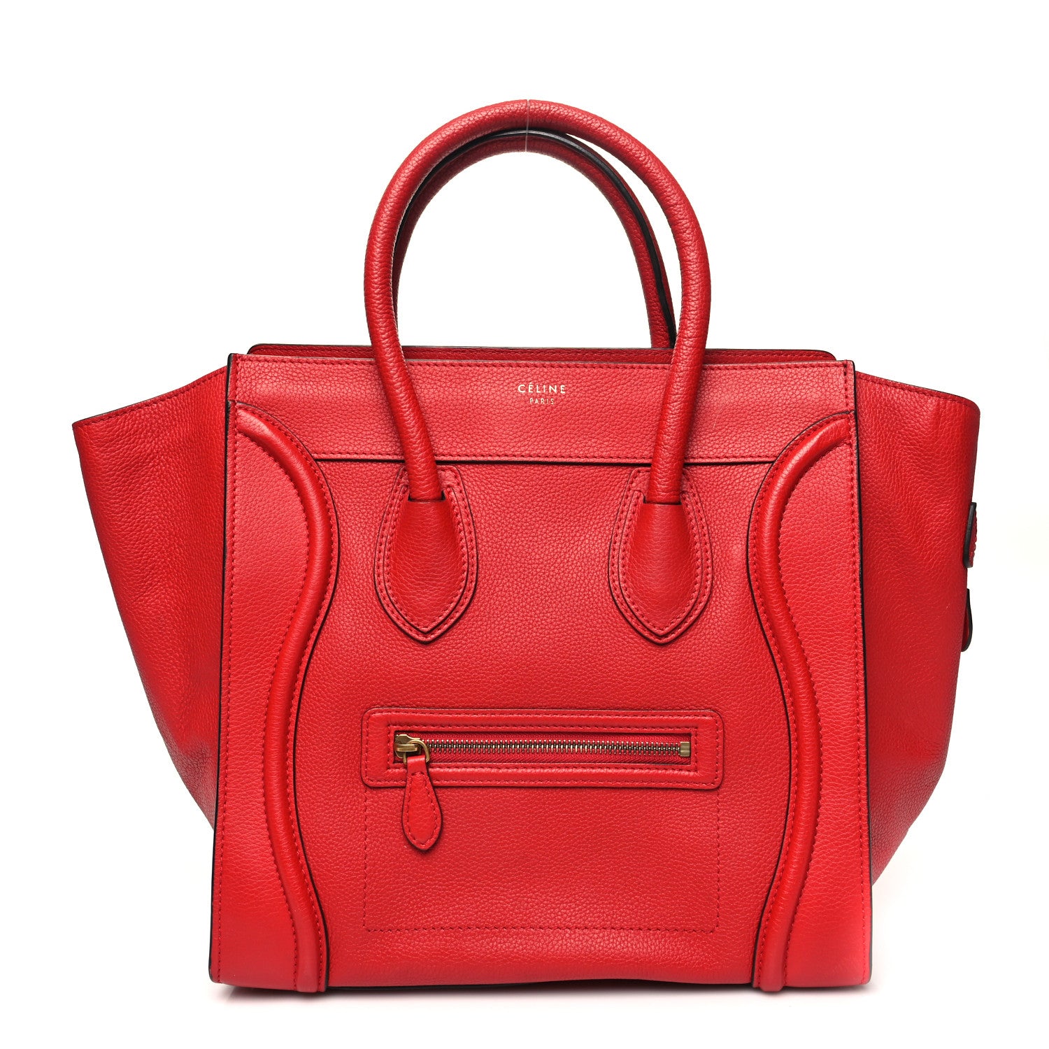Celine Drummed Calfskin Mini Luggage Coquelicot 1 of 13