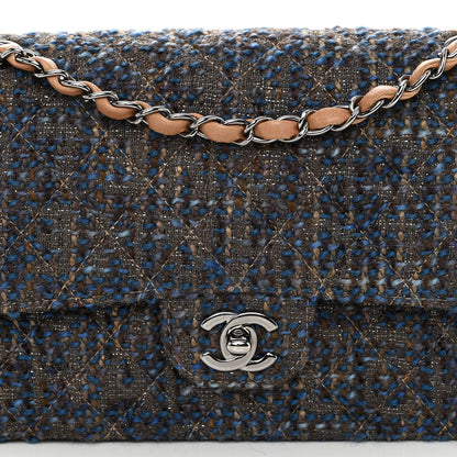 Chanel Tweed Quilted Medium Double Flap Brown Blue 8 of 10