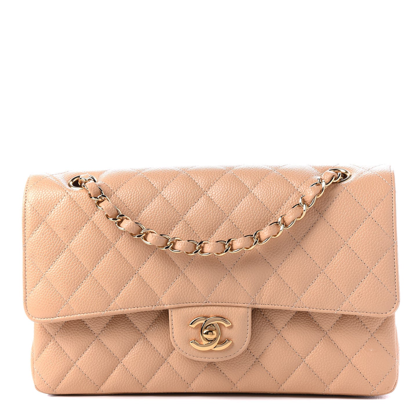 Caviar Quilted Medium Double Flap Light Beige