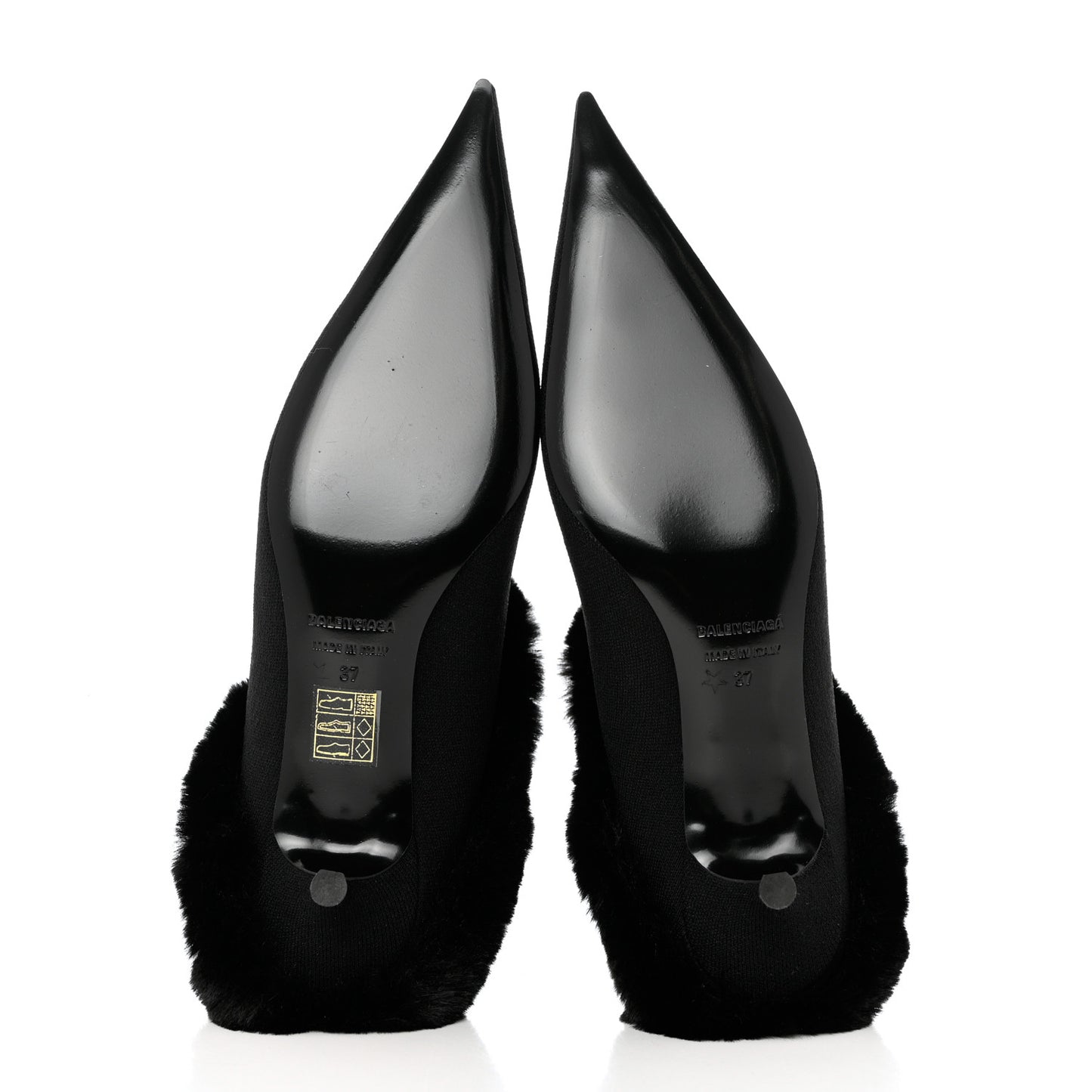 Sustainable Knit Faux Fur Knife Pointed Toe 40mm Mules 37 Black