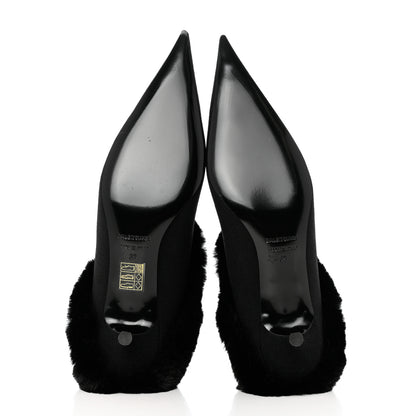 Balenciaga Sustainable Knit Faux Fur Knife Pointed Toe 40mm Mules 37 Black 5 of 10