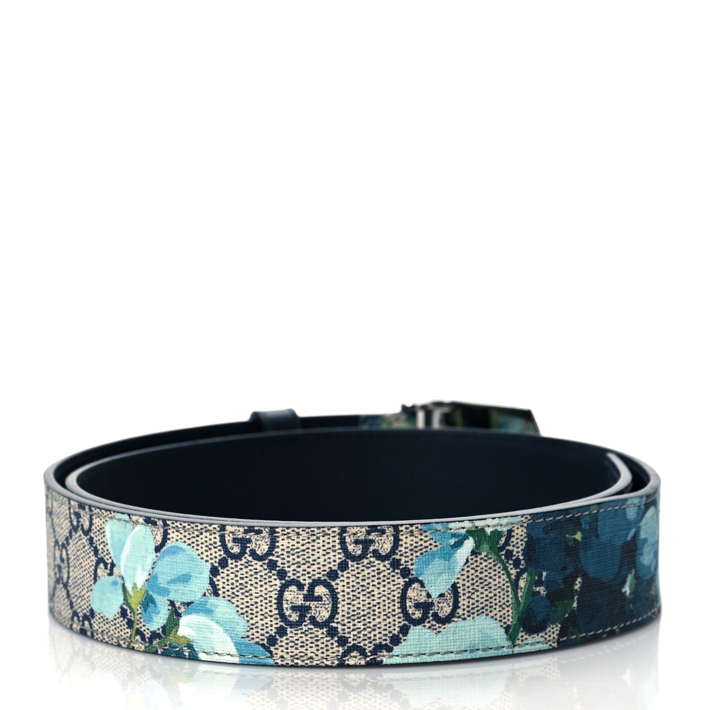 GG Supreme Monogram Blooms Plaque Belt 85 34 Blue